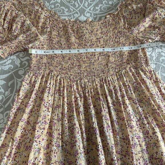 As U Wish Dress Women Large Peach Floral Smocking Boho Peasant Fairy Princess - Picture 6 of 11